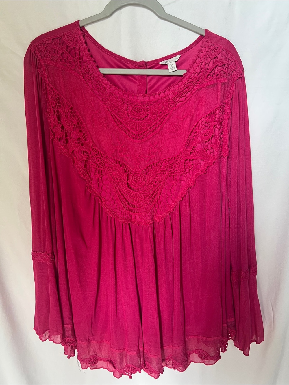Cato Fuchsia Crochet Yoke Long-Sleeve Blouse